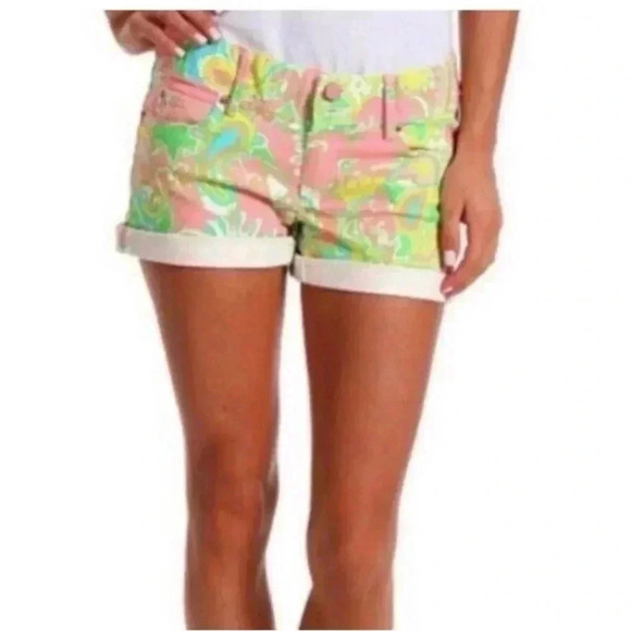 Lilly Pulitzer Chin Chin Clifton Shorts Denim Cotton Size 2 Vacation Beach Prep - Picture 2 of 11